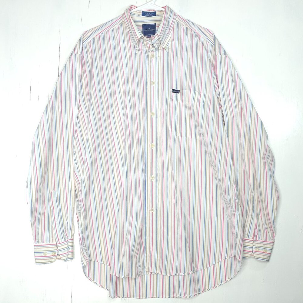 Faconnable Long Sleeved Striped Button Down Shirt XL Preppy Business Casual
